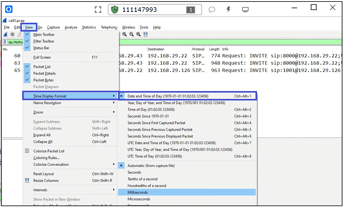 Wireshark Time and Date Display Format