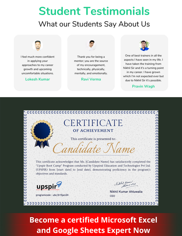 Upspir Excel Certificate